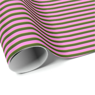 Papier Cadeau Rose Clair et Vert Rayure Rétro Moderne