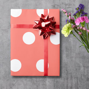 Papier Cadeau Rose corail blanc pois moyens