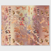 Papier Cadeau Rose cuivre Gold Meadow Papillon Insectes Gems (Plat)
