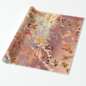 Papier Cadeau Rose cuivre Gold Meadow Papillon Insectes Gems (Déroulé)