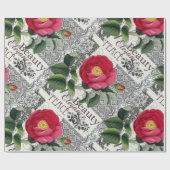 Papier Cadeau Rose Damask Joli Floral Antique (Plat)