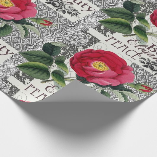 Papier Cadeau Rose Damask Joli Floral Antique (Coin)