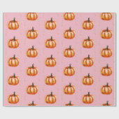 Papier Cadeau Rose de citrouilles d'aquarelle de chute (Plat)