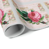 Papier Cadeau Rose de collage Shabbychic Paris (Coin rond)