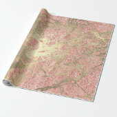 Papier Cadeau Rose de corail Champaigne Gold Marbre Métallurgiqu (Déroulé)