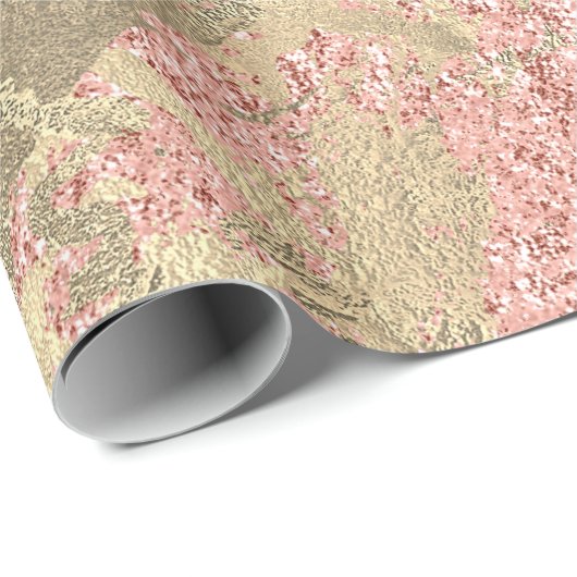 Papier Cadeau Rose de corail Champaigne Gold Marbre Métallurgiqu (Coin rond)