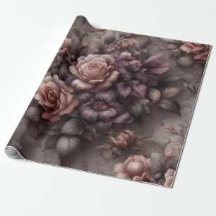 Papier cadeau Rose de cuivre à prune fleurie
