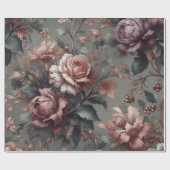 Papier cadeau Rose de cuivre à prune fleurie (Plat)