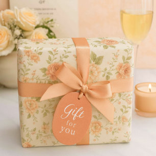 Papier Cadeau Rose de pêche florale vintage