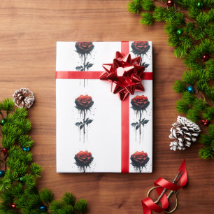 Papier Cadeau Rose de sang coulant : Art Floral Gothique