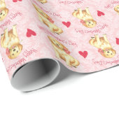Papier Cadeau Rose de Valentine d'or (Coin rond)