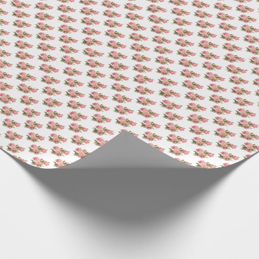Papier Cadeau Rose doux avec Mariage floral vert (Coin)