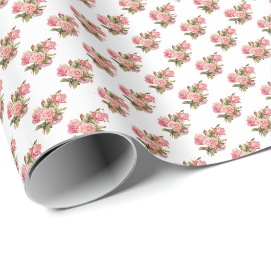 Papier Cadeau Rose doux avec Mariage floral vert (Coin rond)