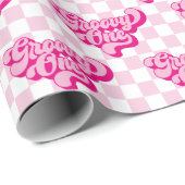 Papier Cadeau Rose et blanc à carreaux Groovy One (Coin rond)