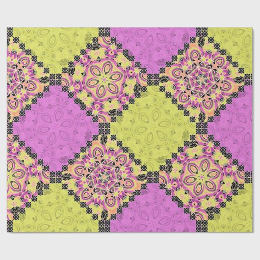 Papier Cadeau Rose et chaux, patchwork (Plat)