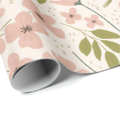 Papier Cadeau Rose et crème pâle et fleurie (Coin rond)