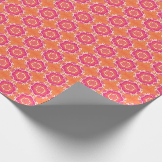 Papier Cadeau Rose et motif géométrique orange (Coin)