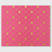Papier Cadeau Rose et or. Fleur De Lis. (Plat)