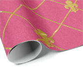 Papier Cadeau Rose et or. Fleur De Lis. (Coin rond)