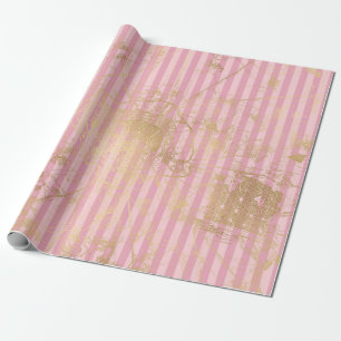 Papier Cadeau Rose et or Paris Feuille