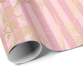 Papier Cadeau Rose et or Paris Feuille (Coin rond)