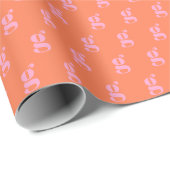 Papier Cadeau Rose et orange Monogramme Initiale Simple Cute (Coin rond)