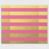 Papier Cadeau Rose et rayures de feuille d'or imprimées (Plat)