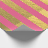 Papier Cadeau Rose et rayures de feuille d'or imprimées (Coin)