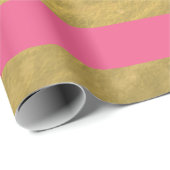 Papier Cadeau Rose et rayures de feuille d'or imprimées (Coin rond)