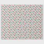 Papier Cadeau Rosé et Rouge Holly joyeux (Plat)