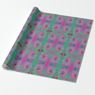Papier Cadeau Rose et Vert Citron Tourbillon Abstrait Rétro Groo