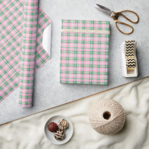 Papier Cadeau Rose et vert écossais Prépa