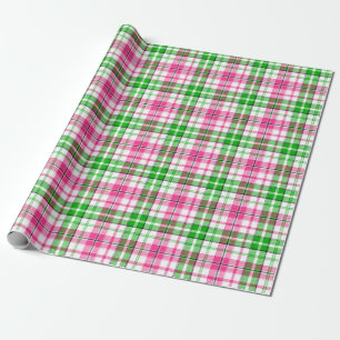 Papier Cadeau Rose et vert sur fond blanc à motif carreau tartan