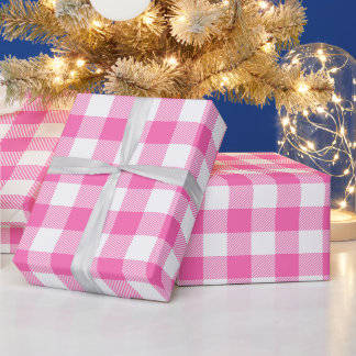 Papier Cadeau Rose Féminin Chaude Rose et Blanche Buffalo à carr