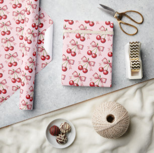 Papier Cadeau Rose Féminin Rouge Coquette Cerise