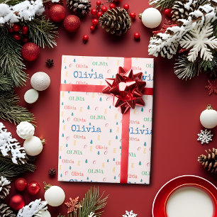 Papier Cadeau Rose festive Noël Répétition Nom Personnalisé