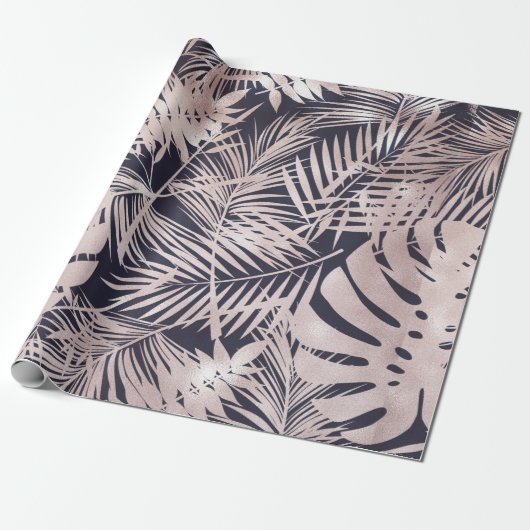 Papier Cadeau rose feuille tropical papier d'enveloppement (Déroulé)