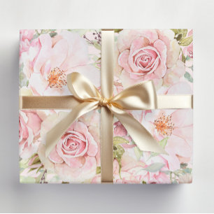 Papier Cadeau Rose Fleur de couleur rose poudré aquarelle Floral