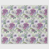 Papier Cadeau Rose Fleurale Blanche Violette (Plat)