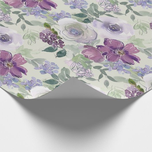 Papier Cadeau Rose Fleurale Blanche Violette (Coin)