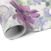 Papier Cadeau Rose Fleurale Blanche Violette (Coin rond)