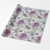 Papier Cadeau Rose Fleurie Blanche Violette (Déroulé)