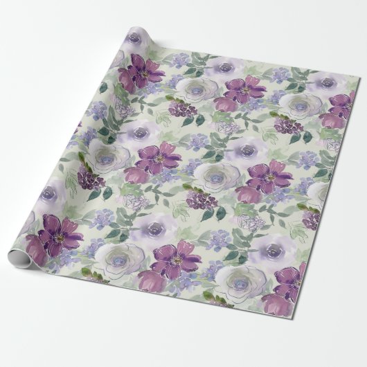 Papier Cadeau Rose Fleurie Blanche Violette (Déroulé)