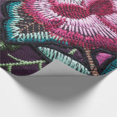 Papier Cadeau Rose fleurs boho tapisserie brodée look (Coin)