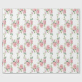 Papier Cadeau Rose Florale Rose Chic Usé (Plat)