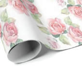 Papier Cadeau Rose Florale Rose Chic Usé (Coin rond)