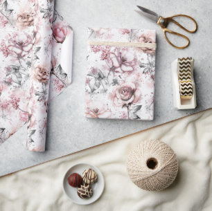 Papier Cadeau Rose florale rose élégante