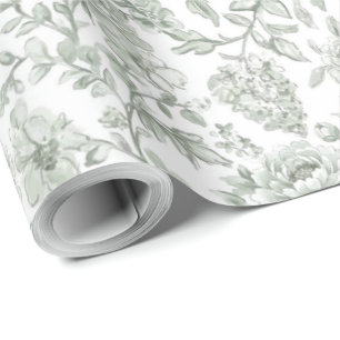 Papier Cadeau Rose florale verte élégante sauge