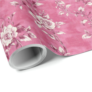 Papier Cadeau Rose florale vintage rose chinoiserie découpage