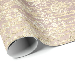 Papier Cadeau Rose Foxier Metallic Damask Or Bois Rose